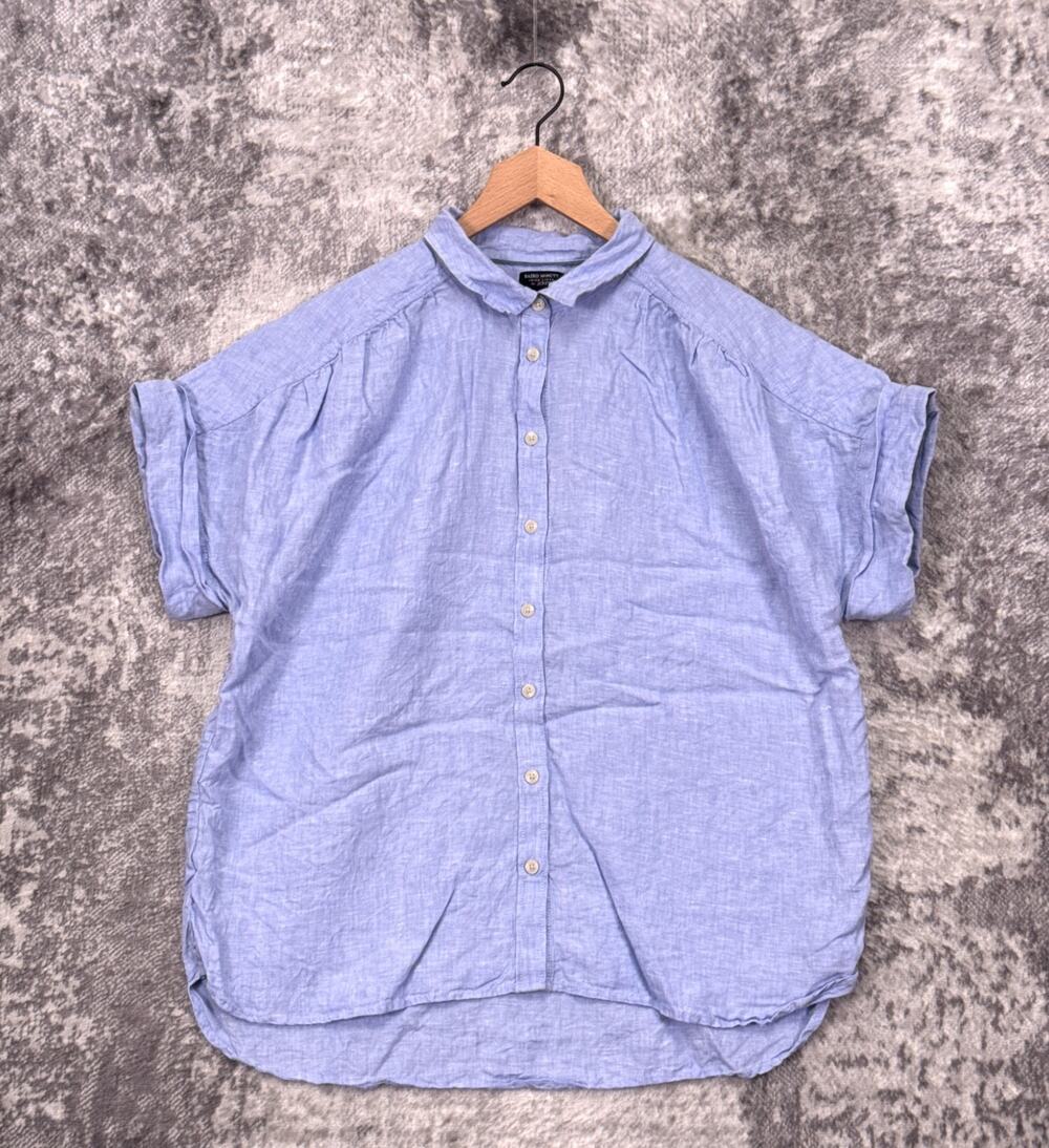 J Crew Relaxed Fit Irish Linen Shirt Large Womens Blue Baird McNutt Button Top